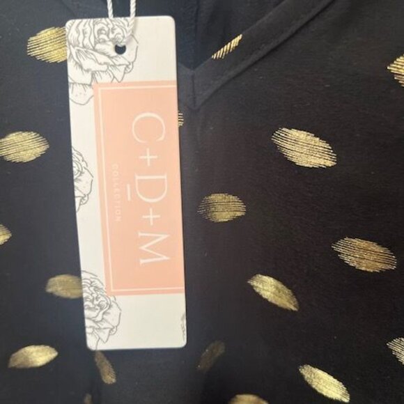 Gold Dot Black Long Sleeve Blouse By C+D+M Collection XL flare sleeve - Picture 6 of 14